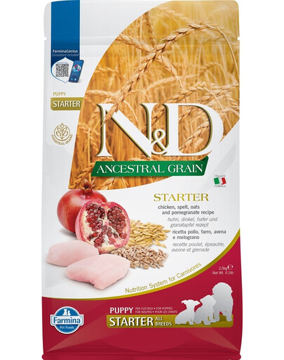 FARMINA N&D Ancestral Chicken & Pomegranate Starter - nourriture sèche poulet, grenade et céréales pour chiots - 2.5 kg