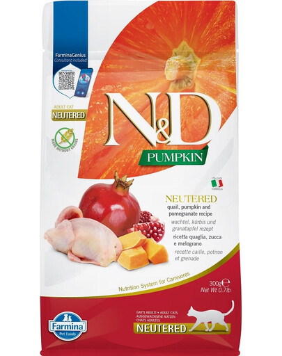 FARMINA N&D Neutered - Caille, potiron & grenade pour Chats castrés - 300 g
