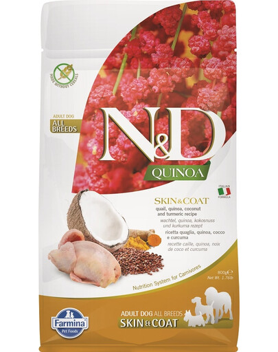 FARMINA N&D Dog Quinoa Skin & Coat Quail - Caille & Quinoa pour la peau & le pelage - 800 g