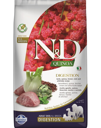 FARMINA N&D Dog Quinoa Digestion Lamb & Fennel - Agneau, fenouil & quinoa pour chiens adultes avec problèmes digestifs - 2.5 kg