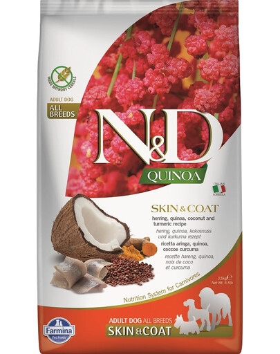 FARMINA N&D Dog Quinoa Skin & Coat Herring - Quinoa & hareng pour la peau et le pelage du chien adulte - 2.5 kg