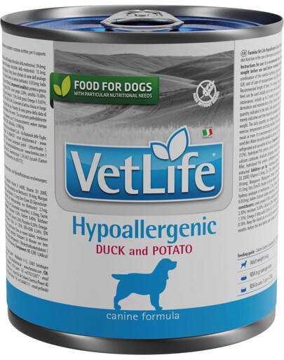 FARMINA VetLife Hypoallergenic Duck & Potato - Canard & pomme de terre - nourriture diététique pour chiens adultes - 300 g