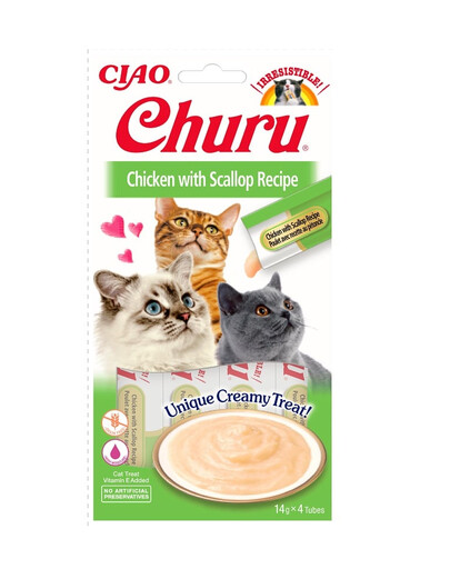 INABA Churu Cat - Friandise crémeuse au poulet et noix de Saint-Jacques pour chat - 56 g