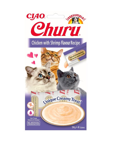 INABA Churu Cat - Friandise crémeuse au poulet et aux crevettes pour chats - 56 g