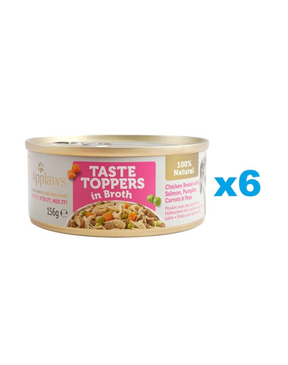 APPLAWS Dog Tin Taste Toppers - Blanc de poulet, saumon et légumes en bouillon - 6x156 g