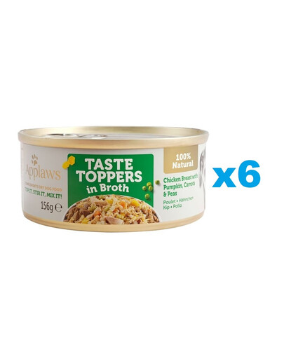 APPLAWS Dog Tin Taste Toppers - Blanc de poulet et légumes en bouillon - 6x156 g