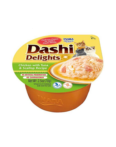 INABA Cat Dashi Delights - bouillon poulet, thon et noix de Saint-Jacques - 70 g