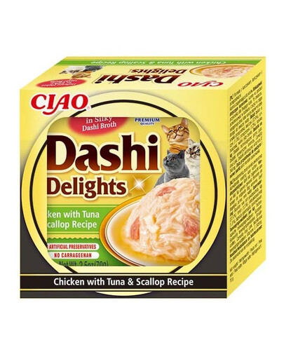 INABA Cat Dashi Delights - bouillon poulet, thon et noix de Saint-Jacques - 70 g