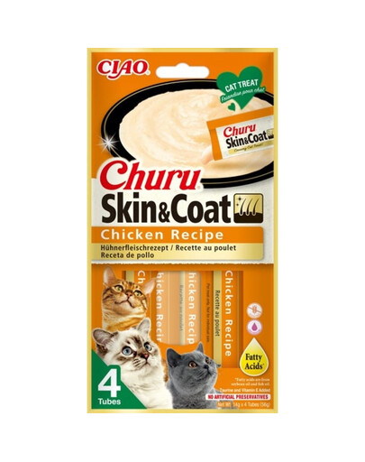 INABA Churu Skin&Coat Chicken Aliments humides au poulet 4x14g