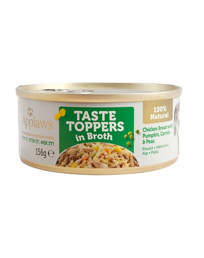 APPLAWS Dog Tin Taste Toppers - Nourriture humide Blanc de poulet, potiron, petits pois en bouillon - 156 g