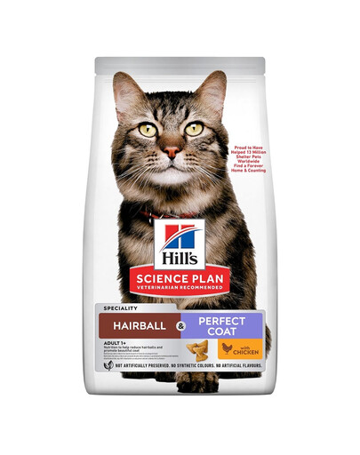 HILL'S Science Plan Hairball & Perfect Coat 7kg nourriture au poulet pour chats adultes