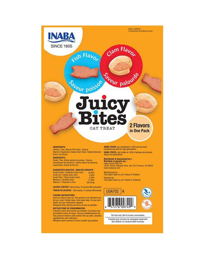 INABA Juicy Bites - friandises humides au poisson et aux palourdes pour chats - 33,9 g (3x11,3 g)