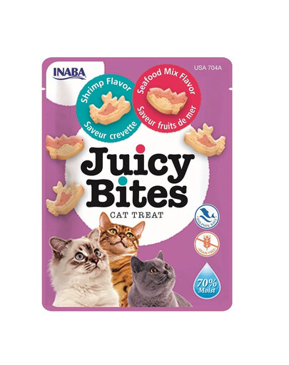 INABA Juicy Bites - friandises humides aux crevettes et fruits de mer pour chats - 33.9 g (3x11.3 g)