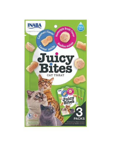 INABA Juicy Bites - friandise humide bouillon maison et calamars pour chats - 33.9 g (3x11.3 g)