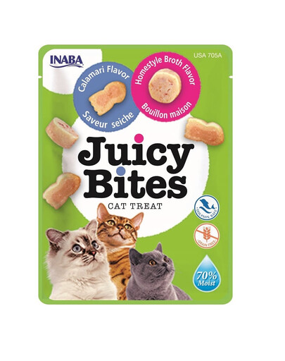 INABA Juicy Bites - friandise humide bouillon maison et calamars pour chats - 33.9 g (3x11.3 g)
