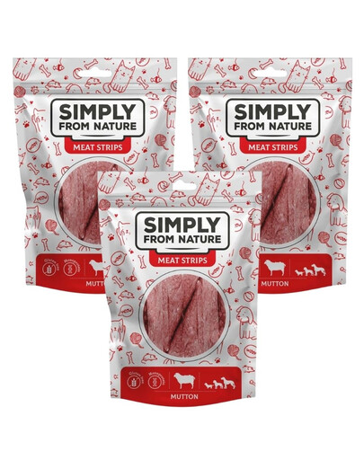 SIMPLY FROM NATURE Meat Strips - Bandes de viande de mouton pour chiens - 3x80 g