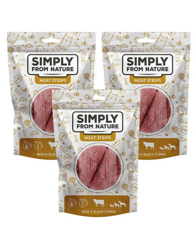SIMPLY FROM NATURE Meat Strips - Bandes de viande de bœuf et de nigelle pour chiens - 3x80 g