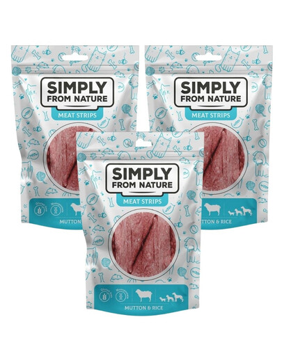 SIMPLY FROM NATURE Meat Strips - Bandes de viande de mouton et riz pour chiens - 3x80 g