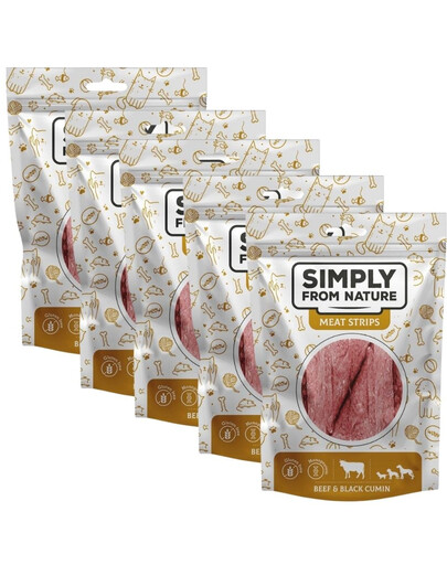 SIMPLY FROM NATURE Meat Strips - Bandes de viande de bœuf et à la nigelle pour chiens - 5x80 g