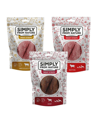 SIMPLY FROM NATURE Meat Strips Bâtonnets de viande Mix de saveurs sans volaille 3 x 80 g