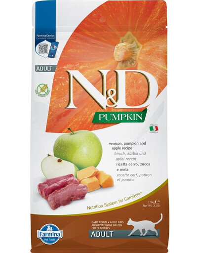 FARMINA N&D Pumpkin Venison & Apple Adult - Venaison, Potiron & Pomme pour chats adultes - 1,5 kg