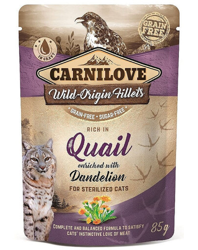 CARNILOVE Cat Pouch Quail with Dandelion 85g nourriture humide pour chats stérilisés Caille avec pissenlit