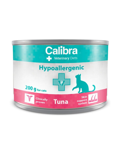 CALIBRA Veterinary Diet Cat Hypoallergenic Tuna - pour les chats présentant des intolérances alimentaires et des problèmes cutanés - 200 g