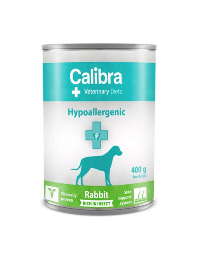 CALIBRA Veterinary Diet Dog Hypoallergenic Insect & Rabbit - pour les chiens présentant des intolérances alimentaires et des problèmes de peau - 400 g