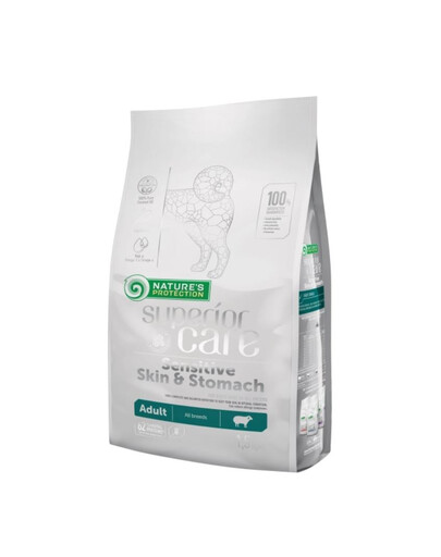 NATURES PROTECTION Superior Care Sensitive Skin&Stomach Lamb Adult All Breeds - 1,5 kg - avec de l'agneau pour les chiens à la peau et au système digestif sensibles