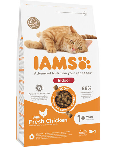 IAMS For Vitality Indoor Croquettes pour chats adultes d'intérieur au poulet 3 kg