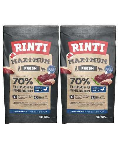 RINTI MAX-I-MUM Duck - Croquettes de canard sans céréales - 2 x 12 kg