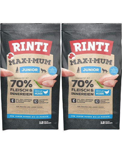 RINTI MAX-I-MUM Junior Chicken - Croquettes de poulet pour chiots - 2 x 12 kg
