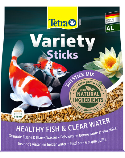 TETRA Pond Variety Sticks - trois sticks différents comme nourriture principale pour tous les poissons de bassin - 4 L
