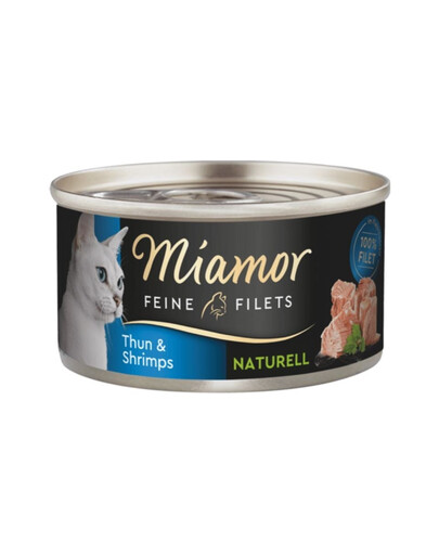 MIAMOR Feine Filets Naturell Tuna&Shrimps - Pâtée de thon et crevette dans leur sauce 80g