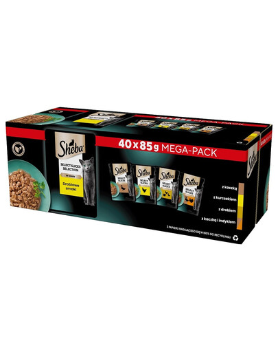 SHEBA Selection Select Slices Arômes de volaille 40x85 g en morceaux de sauce avec : canard, poulet, volaille, canard et dinde pour chats adultes