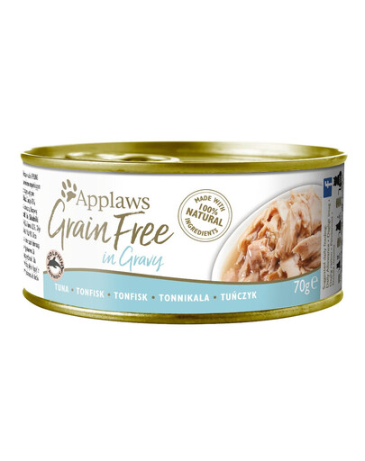 APPLAWS Cat Tin Grain Free Tuna in Gravy - Nourriture humide au thon en sauce - 70 g