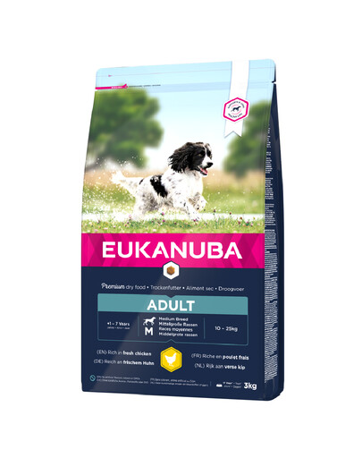 EUKANUBA Adult Medium Breeds Chicken - pour chiens de race moyenne à base de poulet frais - 3 kg