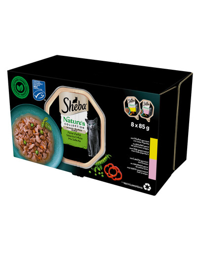 SHEBA Nature's Collection Mixed Flavours en barquette 8x85g poulet aux poivrons et saumon aux petits pois
