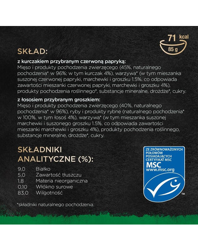 SHEBA Nature's Collection Mix Smaków w sosie tacka 8x85g kurczakiem z papryką i łosoś z groszkiem