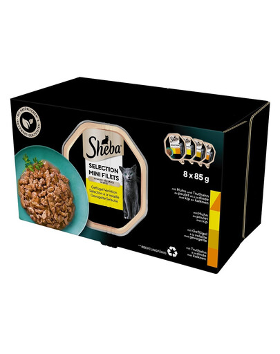 SHEBA Selection Arômes de volaille 32x85 g en sauce avec du poulet et de la dinde, poulet, volaille, dinde