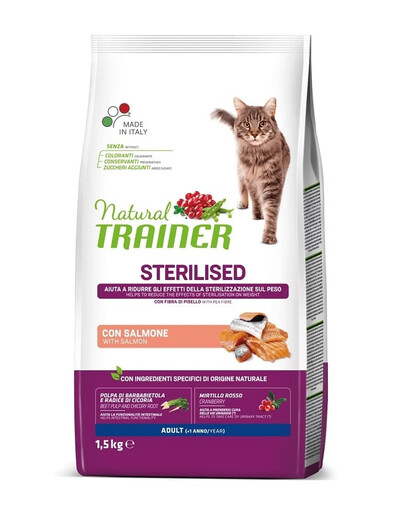 TRAINER Natural Cat Sterilised Adult avec du saumon 1.5kg