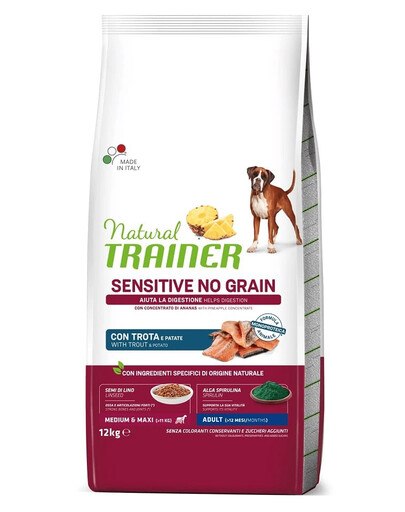 TRAINER Natural Sensitive No Grain Medium Maxi Adult avec la truite 12kg