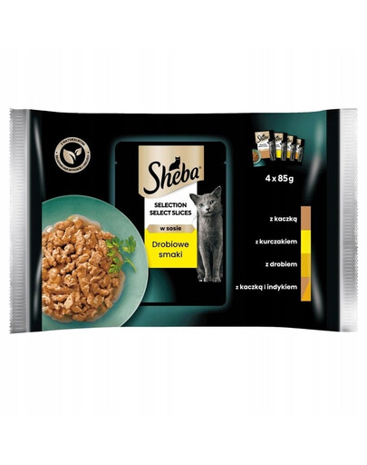 SHEBA Selection Select Slices Poultry Flavours 4x85g nourriture humide avec canard, poulet, volaille, canard et dinde pour chats