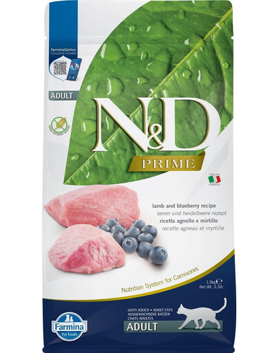 FARMINA N&D Prime lamb & blueberry adult cat - Agneau & Myrtille pour chats adultes - 1.5 kg
