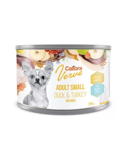 CALIBRA Dog Verve GF Adult Small Duck&Turkey - Nourriture humide sans céréales à base de canard et de dinde pour chiens de petites races - 200 g