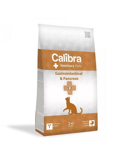 CALIBRA Veterinary Diet Cat Gastrointestinal & Pancreas -pour chat destinée à compenser les troubles digestifs, à réduire la malabsorption intestinale - 2 kg