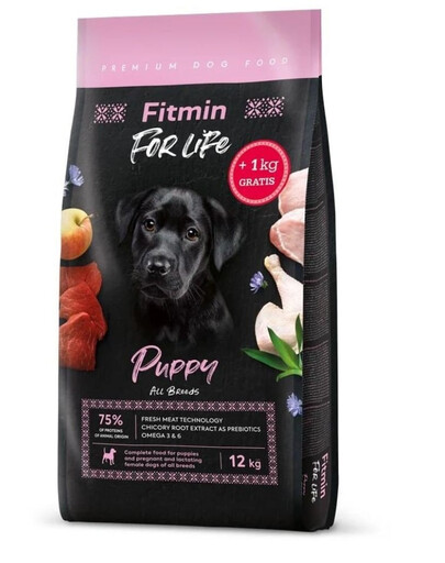 FITMIN Dog For Life Puppy - Viandes fraîches pour chiots - 12 kg + 1 kg