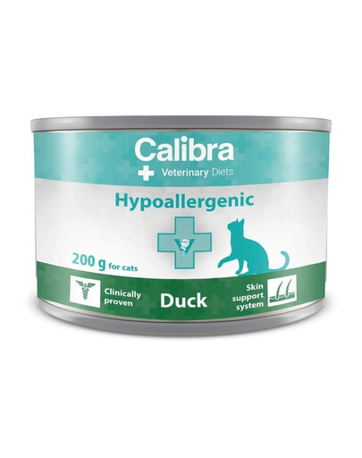 CALIBRA Veterinary Diet Cat Hypoallergenic Duck - Nourriture diététique pour chats pour la réduction des symptômes d'intolérance aux ingrédients et nutriments - 200 g