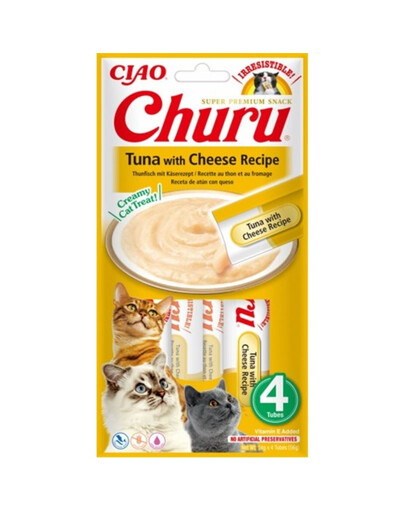 INABA Churu Cat Treat Tuna&Cheese Aliments humides avec du thon et du fromage 4x14g