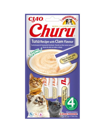 INABA Churu Cat Treat Tuna&Clam Aliments humides avec thon et palourdes 4x14g